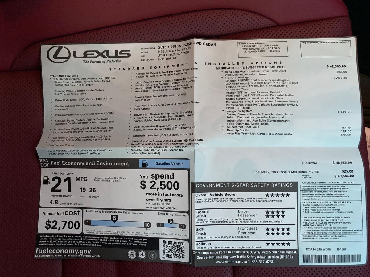 2015 Lexus IS 350 F Sport - Image 66